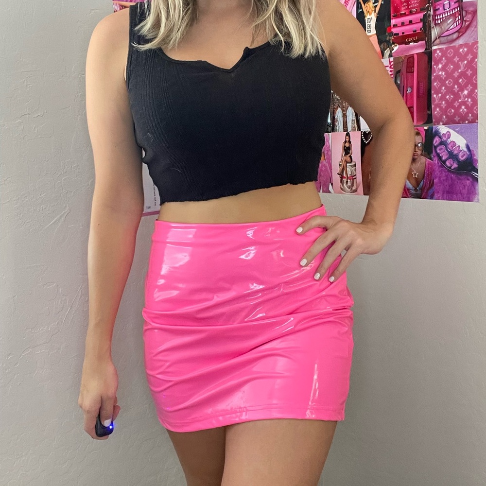 Pink Glossy Patent Leather Skirt